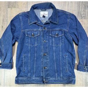 1990s Real Work Wear Blue Denim Jean Button Jacket Trucker Men's Size XL Vintage